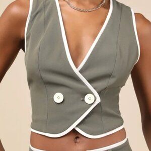 BRAND NEW! Composed Aesthetic Olive Green Color Block Twill Vest